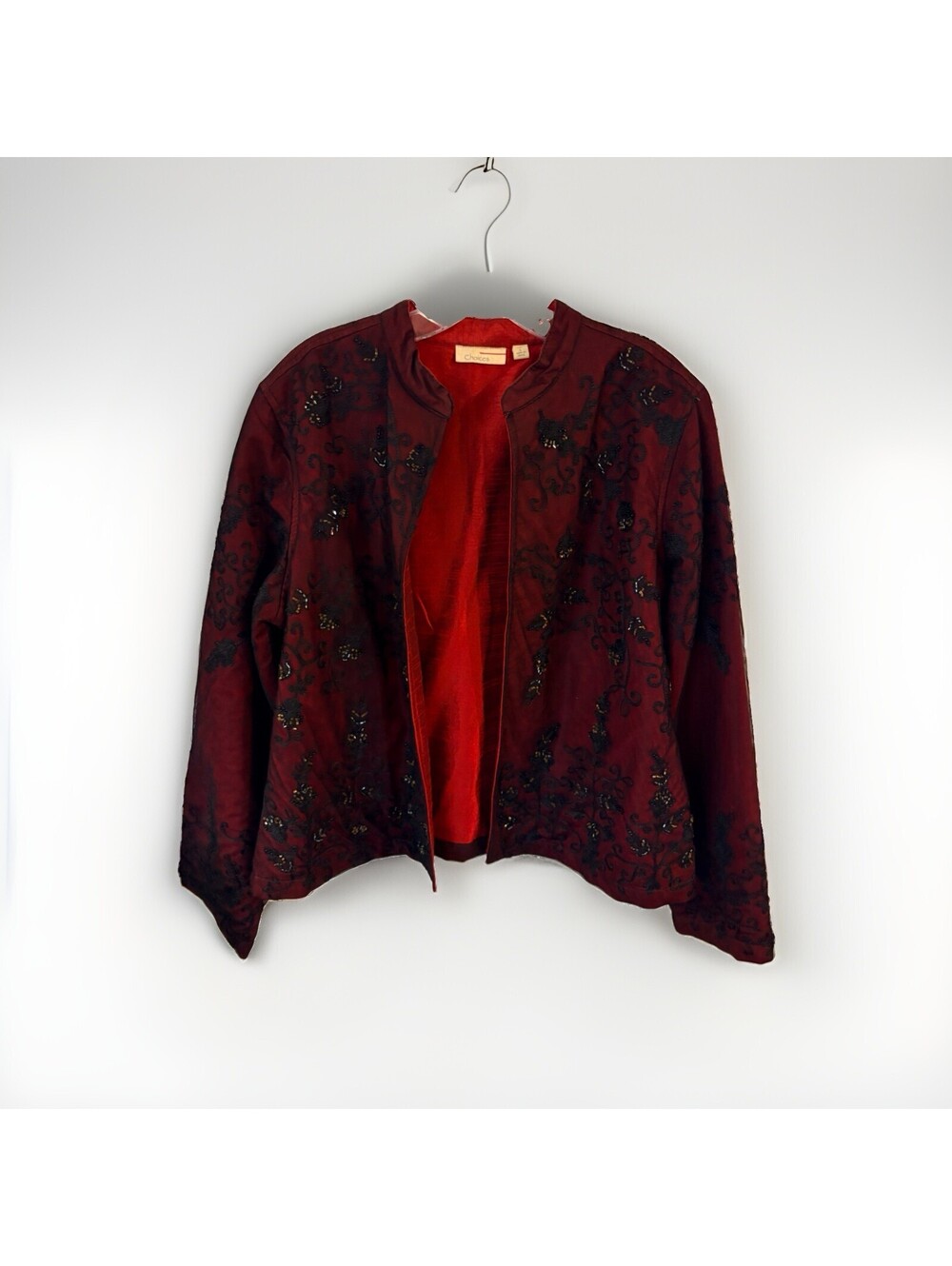 Vintage Choices Beaded Embroidered Red Black Lined Blazer Bohemian Artistic